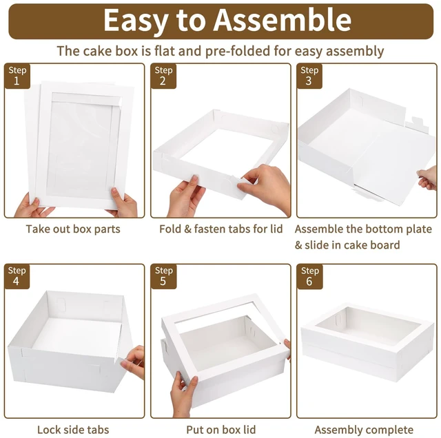 Alt view image 4 of 7 - 10pcs 14x10x4in Cake Boxes with Board, Rectangle Quarter Sheet Bakery Box Bakery Boxes with Window for Quarter Sheet Cake, Pastries, Donuts, Cookies, Cupcakes, Brownies & Pie Packaging