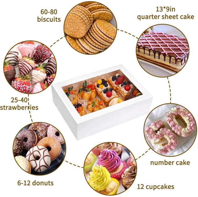 Alt view image 5 of 7 - 10pcs 14x10x4in Cake Boxes with Board, Rectangle Quarter Sheet Bakery Box Bakery Boxes with Window for Quarter Sheet Cake, Pastries, Donuts, Cookies, Cupcakes, Brownies & Pie Packaging