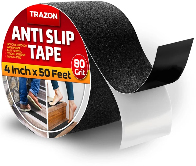 Main image of Grip Tape - Heavy Duty Anti Slip Tape for Stairs Outdoor/Indoor Waterproof 4Inch x 50Ft Safety Non Skid Roll for Stair Steps Ramp Traction Tread Staircases Grips Adhesive Non Slip Strips Walk Black