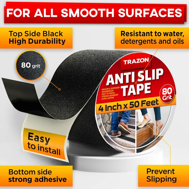 Alt view image 2 of 7 - Grip Tape - Heavy Duty Anti Slip Tape for Stairs Outdoor/Indoor Waterproof 4Inch x 50Ft Safety Non Skid Roll for Stair Steps Ramp Traction Tread Staircases Grips Adhesive Non Slip Strips Walk Black