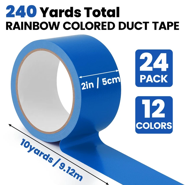 Alt view image 2 of 7 - 24 Pack Rainbow Colored Duct Tape, 12 Colors 10 Yards x 2 Inch Duct Tape Heavy Duty Duct Tape, Waterproof, Tear by Hand, No Residue Colorful Duct Tape for Packaging, Arts & Crafts, Marking and DIY