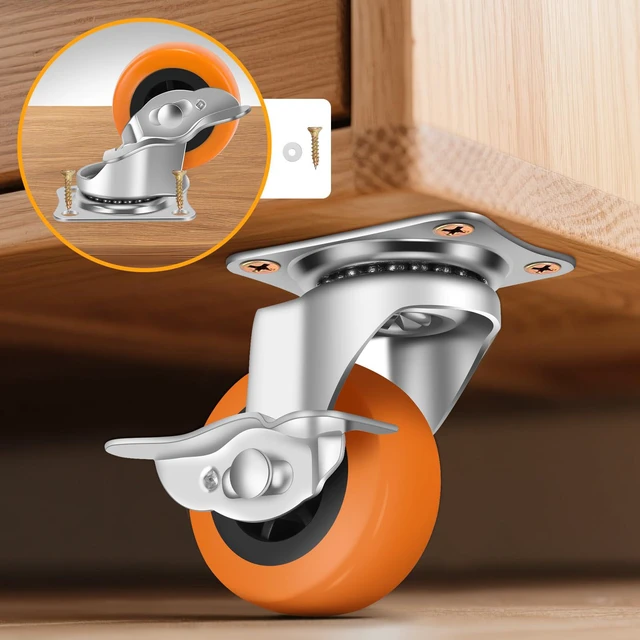 Alt view image 4 of 7 - Caster Wheels,2.5 Inch Plate Swivel Casters Set of 4 with Brake 360 Degree No Noise Wheels Industrial Casters Polyurethane Wheel, Locking Caster for Furniture Carts and Workbench Pack of 16