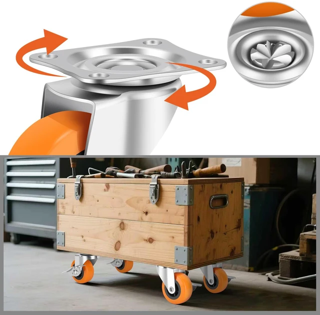Alt view image 6 of 7 - Caster Wheels,2.5 Inch Plate Swivel Casters Set of 4 with Brake 360 Degree No Noise Wheels Industrial Casters Polyurethane Wheel, Locking Caster for Furniture Carts and Workbench Pack of 16