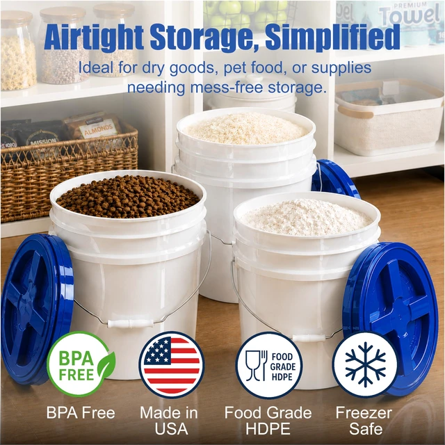 Alt view image 2 of 7 - 3.5 Gallon Bucket, Food-Grade w/Lid, BPA-Free, Blue, 1 Pack Airtight Gamma Seal Screw-On Lid, Heavy-Duty 90 Mil HDPE Plastic, Food Safe and Durable Container, Bulk Storage, Made in USA