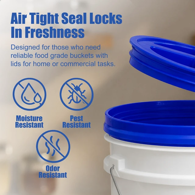 Alt view image 5 of 7 - 3.5 Gallon Bucket, Food-Grade w/Lid, BPA-Free, Blue, 1 Pack Airtight Gamma Seal Screw-On Lid, Heavy-Duty 90 Mil HDPE Plastic, Food Safe and Durable Container, Bulk Storage, Made in USA