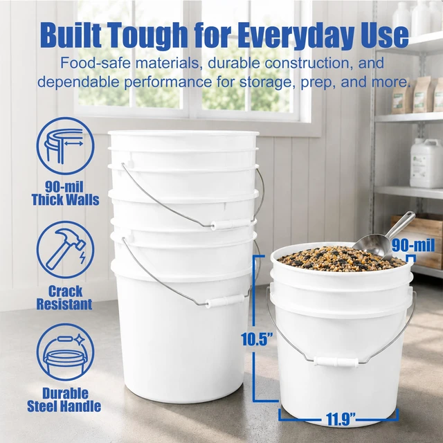 Alt view image 4 of 7 - 3.5 Gallon Bucket, Food-Grade w/Lid, BPA-Free, Blue, 1 Pack Airtight Gamma Seal Screw-On Lid, Heavy-Duty 90 Mil HDPE Plastic, Food Safe and Durable Container, Bulk Storage, Made in USA