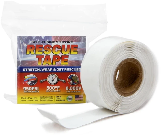 Main image of Rescue Tape, Self-Fusing Silicone Repair Tape, 1 in x 12 ft, White Self-Fusing Silicone Tape, Waterproof Seal, Leak Repair, Heat Resistant, Electrical Insulation