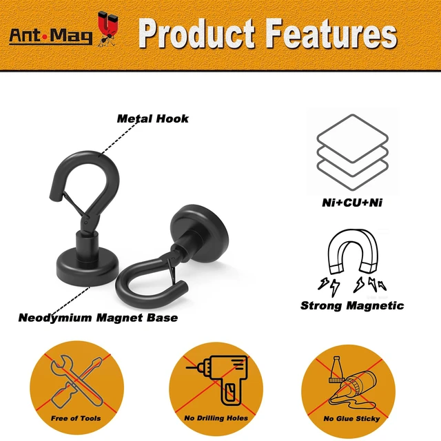 Alt view image 4 of 6 - Magnetic Hooks Heavy Duty 22LBS Strong Magnet Snap Hooks 16 Pack Great Hanging for Refrigerator Cruise Cabin Grill Wreath Kitchen Office No Drilling Secure Hold Black