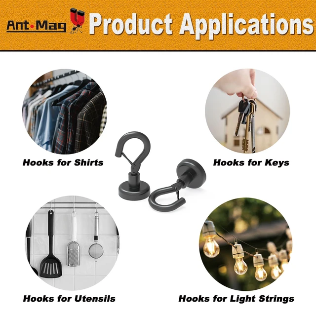 Alt view image 5 of 6 - Magnetic Hooks Heavy Duty 22LBS Strong Magnet Snap Hooks 16 Pack Great Hanging for Refrigerator Cruise Cabin Grill Wreath Kitchen Office No Drilling Secure Hold Black