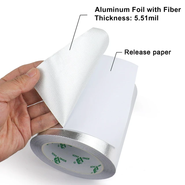 Alt view image 3 of 7 - Adhesive Aluminum Foil Heat Shield Tape 1 Pack 5 inch x 66ft, Barrier Fiberglass Thermal Insulation Reflective Material High Temp Protectionn