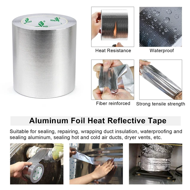 Alt view image 4 of 7 - Adhesive Aluminum Foil Heat Shield Tape 1 Pack 5 inch x 66ft, Barrier Fiberglass Thermal Insulation Reflective Material High Temp Protectionn