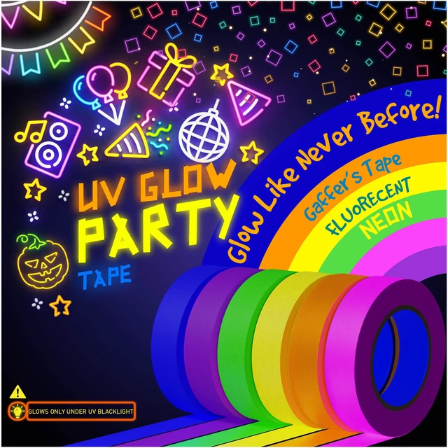 Main image of 6-Pack Neon Gaffer Tape - 0.6 or 1 inch UV Blacklight Reactive Glow in The Dark Tape, Best for Parties, Dance Floors, Theaters & DIY Projects - 6 Vibrant Colors (0.6 inch x 35 feet)