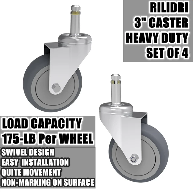 Alt view image 3 of 7 - 3-Inch Swivel Stem Caster, 7/16-Inch Stem Diameter Rubber Wheel, Heavy Duty TPR Replacement Wheels for Rubbermaid Mop Bucket Cart Grill Casters - 4 Pack