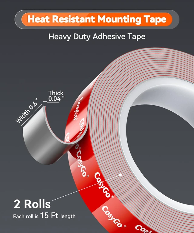 Alt view image 2 of 7 - Heavy Duty Permanent Bond Double Sided Tape, Heat Resistant 2-Rolls Super Strong Adhesion Foam Tape, Industrial Strength Waterproof Outdoor Automotive Trim Emblems Mounting Tape, 0.6In x 15FT