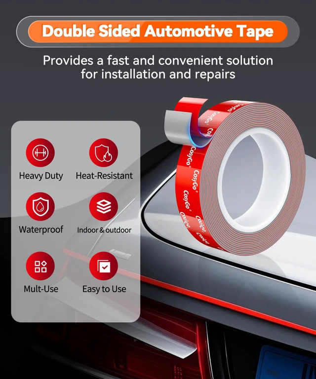 Alt view image 3 of 7 - Heavy Duty Permanent Bond Double Sided Tape, Heat Resistant 2-Rolls Super Strong Adhesion Foam Tape, Industrial Strength Waterproof Outdoor Automotive Trim Emblems Mounting Tape, 0.6In x 15FT