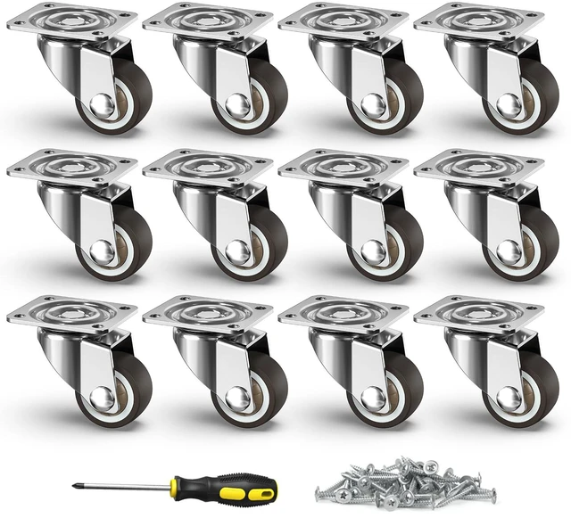 Main image of 1inch Small Caster Wheels for Furniture Low Profile Casters Set 12 No Brake TPR Rubber Furniture Casters for Floor Mini Caster Wheels for Small Project 360 Swivel Wheels Nightstan Side Table