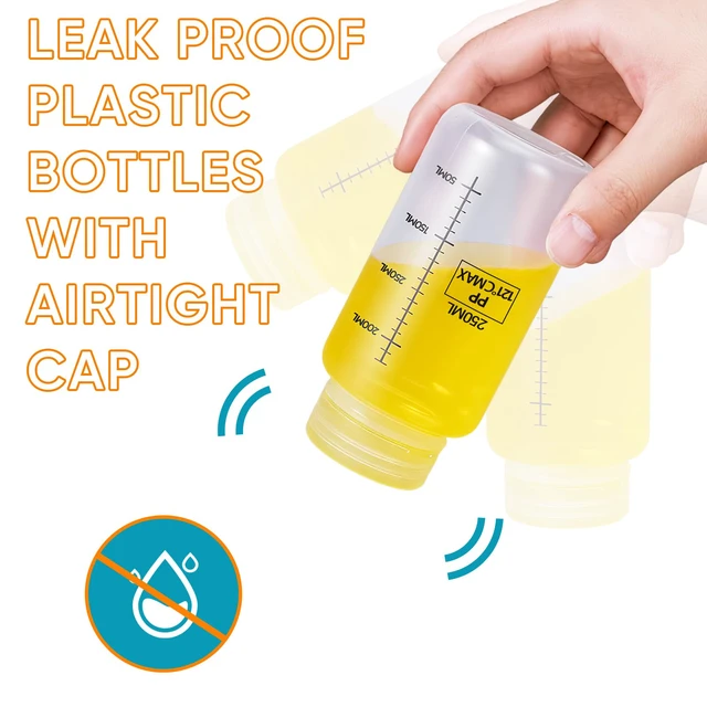 Alt view image 5 of 7 - Plastic Bottles with Airtight Caps 8oz/250ml, Food Grade Wide Mouth Liquid Containers, Reusable HDPE Graduated Plastic Bottles for Water Sample Lab Reagent Liquids Mixing (Translucent, 4 Pcs)