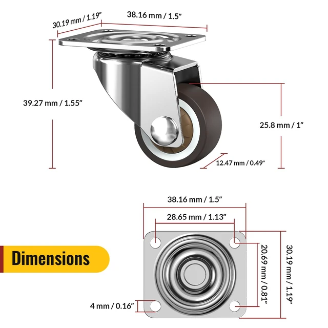 Alt view image 3 of 7 - 1inch Small Caster Wheels for Furniture Low Profile Casters Set 12 No Brake TPR Rubber Furniture Casters for Floor Mini Caster Wheels for Small Project 360 Swivel Wheels Nightstan Side Table