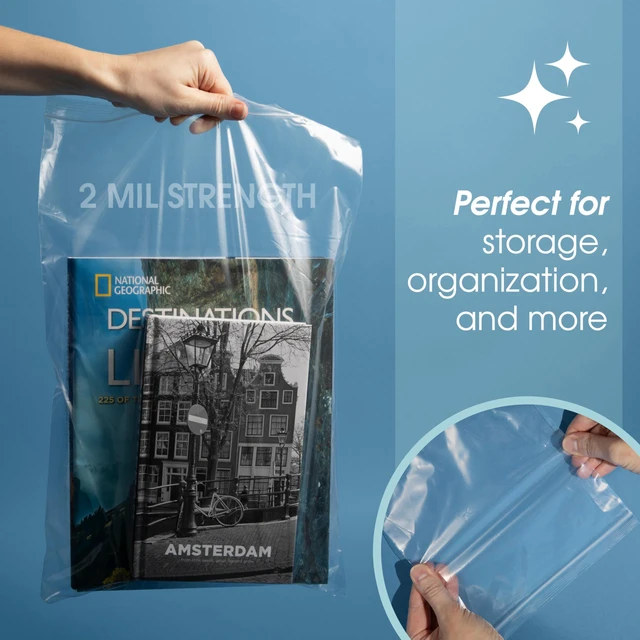 Alt view image 6 of 7 - 13" X 13" Large Zip Bags (100 Count) - 2 Mil Clear Reclosable Zipper Poly Bags for Clothing, Crafts, Food Storage, and Packaging