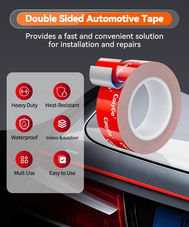 Alt view image 3 of 7 - Double Sided Tape Heavy Duty, Permanent Bond Heat Resistant 15FT 1.2In Width Super Strong Adhesion Foam Tape, Industrial Strength Waterproof Outdoor Automotive Trim Emblems Mounting Tape
