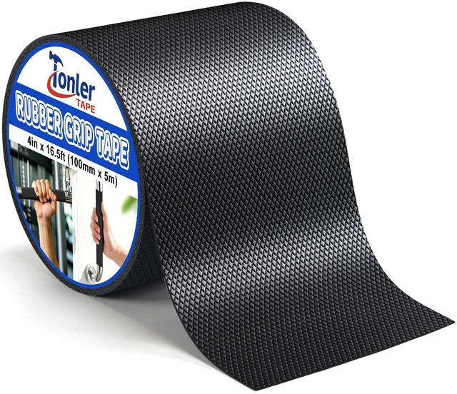 Main image of Black Anti-Slip Rubber Grip Tape 4" x 16.5FT High Adhesive Waterproof Textured non-slip cushion pad for tool handles, heat resistant wear-proof, easy to cut for indoor outdoor use