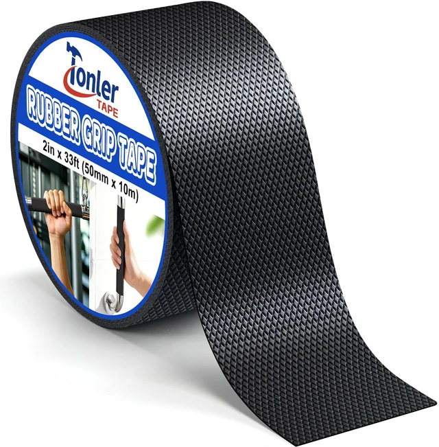 Main image of Black Anti-Slip Rubber Grip Tape 2" x 33FT High Adhesive Waterproof Textured non-slip cushion pad for tool handles, heat resistant wear-proof, easy to cut for indoor outdoor use