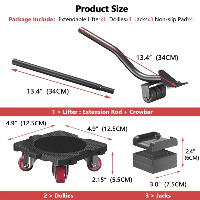 Alt view image 4 of 6 - Furniture Mover with Wheels & Aux. Lifter-Connect Dolly 360° Rotation Wheels Furniture Dolly for Moving Sliding Heavy Furniture, Appliances, 660 LB Max Load Capacity