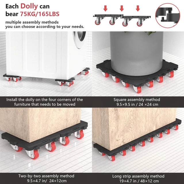 Alt view image 5 of 6 - Furniture Mover with Wheels & Aux. Lifter-Connect Dolly 360° Rotation Wheels Furniture Dolly for Moving Sliding Heavy Furniture, Appliances, 660 LB Max Load Capacity