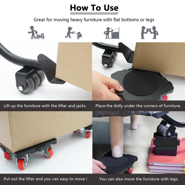 Alt view image 6 of 6 - Furniture Mover with Wheels & Aux. Lifter-Connect Dolly 360° Rotation Wheels Furniture Dolly for Moving Sliding Heavy Furniture, Appliances, 660 LB Max Load Capacity