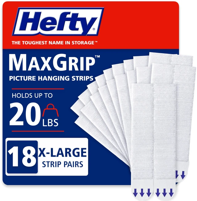 Main image of Hefty Picture Hanging Kit - 18 XL Pairs, Holds Up to 20 Lbs | Picture Hangers & Kit for Home Decor - Picture Hanging Hardware for Superior Adhesion on Frames, No Nails