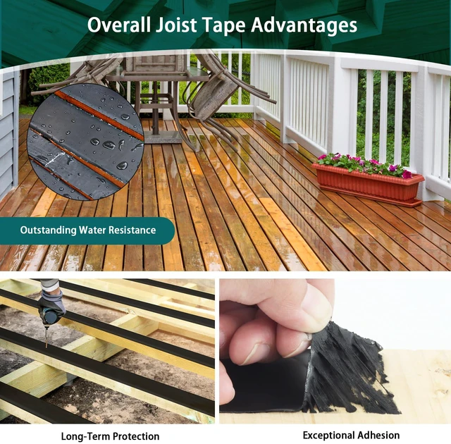 Alt view image 3 of 7 - Joist Tape, 1-5/8" x 50' Deck Joist Tape, Waterproof Butyl Tape, Self-Adhesive Deck Butyl Tape, Butyl Flashing Tape,Joist Tape Decking for Protect Beams and Wood Decks (8 Rolls)