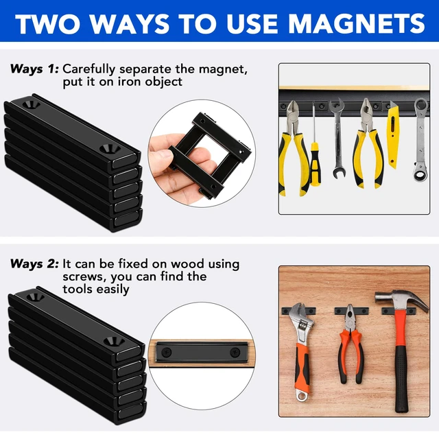 Alt view image 4 of 7 - 12 Pack Neodymium Bar Magnets 70LB Strong Rare Earth Mounting Magnet Heavy Duty Rectangular Magnet with Countersunk Hole and Steel Capsule Magnets Strips for Home Garage 2.36x0.53x0.2in