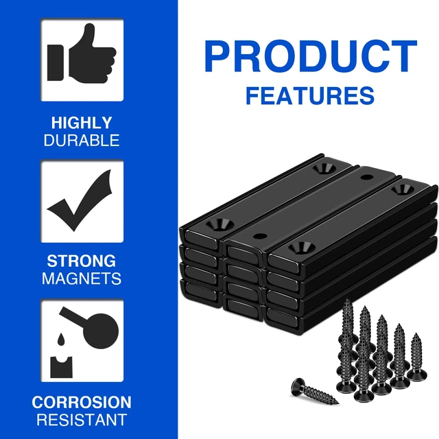 Alt view image 5 of 7 - 12 Pack Neodymium Bar Magnets 70LB Strong Rare Earth Mounting Magnet Heavy Duty Rectangular Magnet with Countersunk Hole and Steel Capsule Magnets Strips for Home Garage 2.36x0.53x0.2in