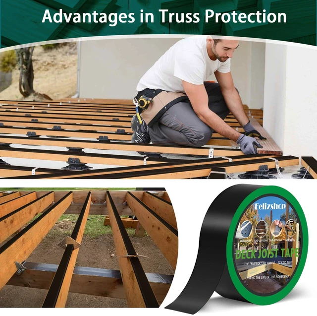 Alt view image 4 of 7 - Joist Tape, 1-5/8" x 50' Deck Joist Tape, Waterproof Butyl Tape, Self-Adhesive Deck Butyl Tape, Butyl Flashing Tape,Joist Tape Decking for Protect Beams and Wood Decks (8 Rolls)