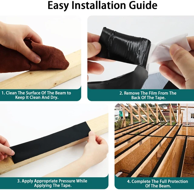 Alt view image 5 of 7 - Joist Tape, 1-5/8" x 50' Deck Joist Tape, Waterproof Butyl Tape, Self-Adhesive Deck Butyl Tape, Butyl Flashing Tape,Joist Tape Decking for Protect Beams and Wood Decks (8 Rolls)