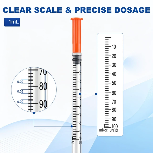Alt view image 5 of 5 - 100 Pack 1 ml/cc Syrings, 31G x 5/16 (8mm),Individually Wrapped Single-Use Design | Easy-to-Read Scale | Leak-Resistant Plunger | Reliable Dispensing | Multi-Purpose Applications