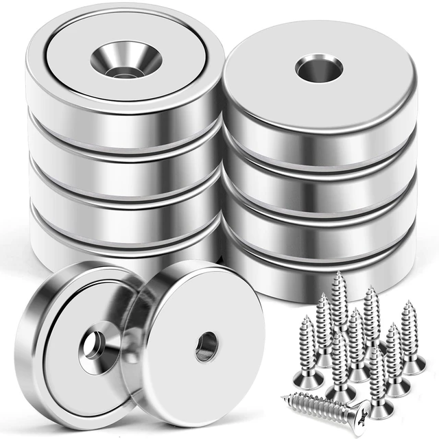 Main image of Magnet 150LB+ Neodymium Cup with Super Strong Attraction Heavy Duty Pot Magnets with Hole for Mounting Rare Earth Magnet with Screw for Hanging Office Craft 10 Pack