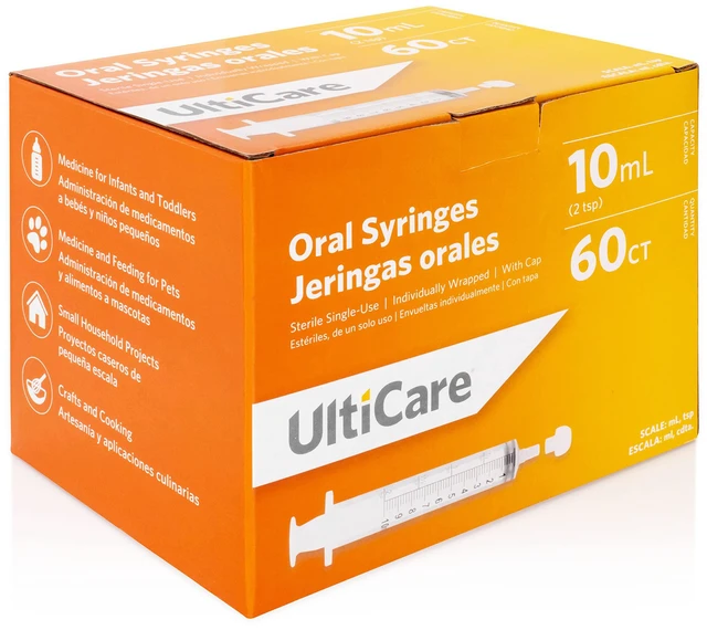 Main image of Oral Tip Syringe with Cap | 10mL 60 Count Oral Medication Delivery and Feeding | Ideal for Infants, Toddlers and Pets | Sterile, Individually Wrapped