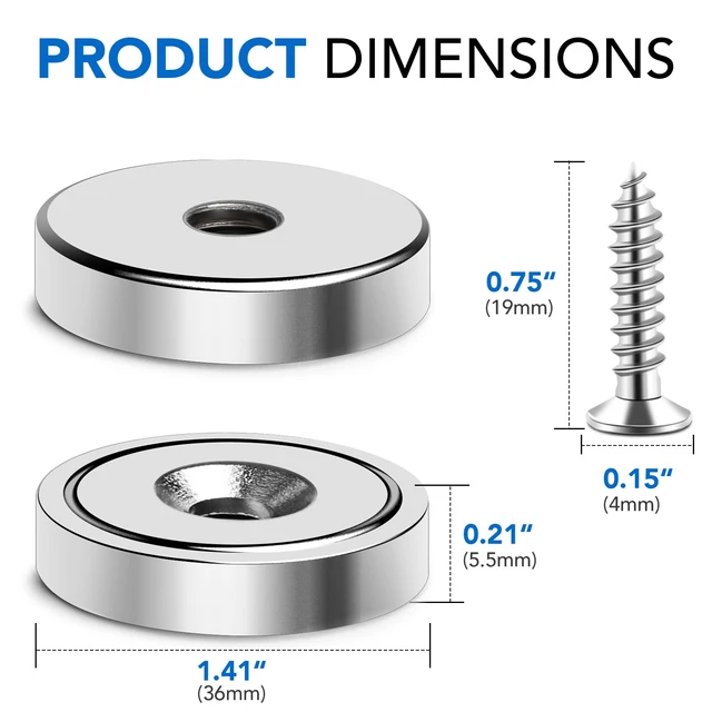 Alt view image 3 of 7 - Magnet 150LB+ Neodymium Cup with Super Strong Attraction Heavy Duty Pot Magnets with Hole for Mounting Rare Earth Magnet with Screw for Hanging Office Craft 10 Pack
