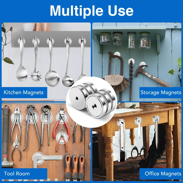 Alt view image 7 of 7 - Magnet 150LB+ Neodymium Cup with Super Strong Attraction Heavy Duty Pot Magnets with Hole for Mounting Rare Earth Magnet with Screw for Hanging Office Craft 10 Pack