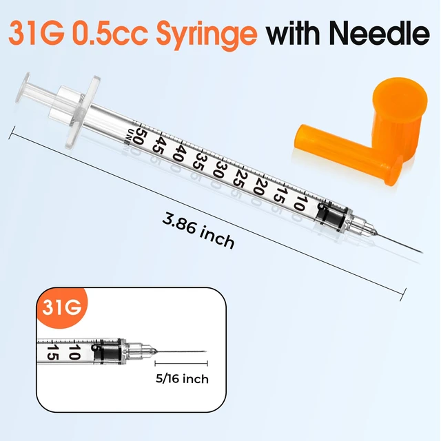 Alt view image 2 of 7 - 0.5ml 31G 5/16inch Syringe, Individually Wrapped, Pack of 100
