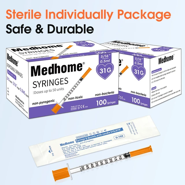 Alt view image 5 of 7 - 0.5ml 31G 5/16inch Syringe, Individually Wrapped, Pack of 100