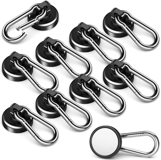 Main image of Magnetic Hooks, Strong Magnets Heavy Duty, 10 Pack 70 LBS Strong Magnetic Hooks with Swivel Carabiner for Hanging Magnet with Hook for Kitchen, School, Home