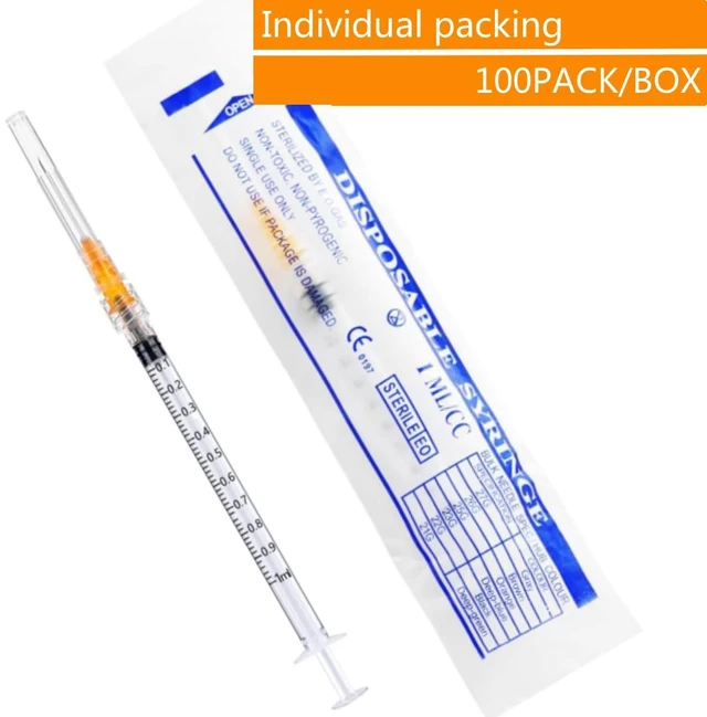 Alt view image 4 of 5 - 100 Pack 1ml 25 Gauge 5/8 Inch, for Scientific Labs, Industrial Dispensing and Liquid Measuring Supplies, Individually Sealed Packaging