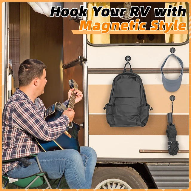 Alt view image 4 of 7 - Heavy Duty Magnetic Hooks, 170 LBS Magnet Hooks for Hanging, 4 Pack Magnetic Hooks with Swivel Carabiner, Strong Magnetic Hooks for Office Locker, Workplace