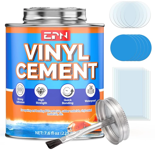 Main image of Vinyl Cement, High-Strength Waterproof Pool Liner Repair Kit, 7.6 oz Clear Adhesive for Pool Liners, Inflatables, Air Mattresses, Tents, Tarps, Kayaks and Other PVC and Vinyl Repairs