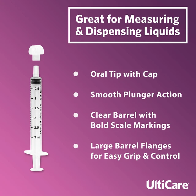 Alt view image 5 of 7 - Oral Tip Syringe with Cap | 3mL 100 Count Oral Medication Delivery and Feeding | Ideal for Infants, Toddlers and Pets | Sterile, Individually Wrapped