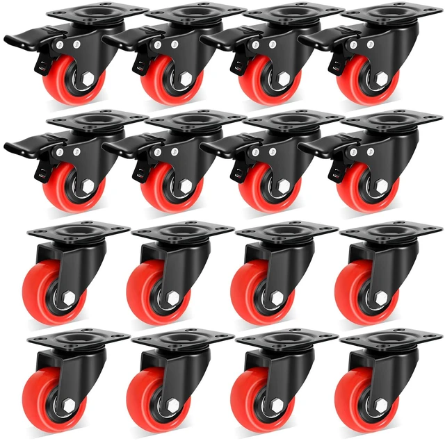 Main image of 2 Inch Heavy Duty Casters Wheels (16 Pack), Top Plate Castor Wheels with Brake, 360 Degree Durable Locking Swivel Cabinet Wheels, No Noise Polyurethane Wheels for Cart, Workbench