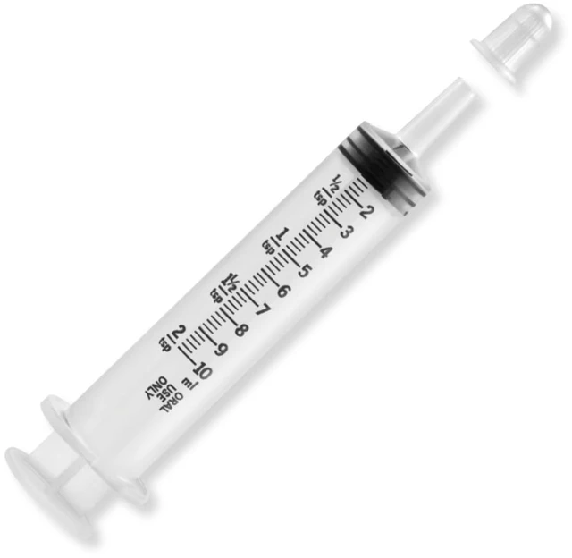 Alt view image 5 of 7 - Pack of 200, 10ml Oral Syringe with Cap, Latex-free, 100 Oral Dispensers - 10ml, Prolonged Slip Tip, Uses include oral administration of medicine for infants, adults and animals