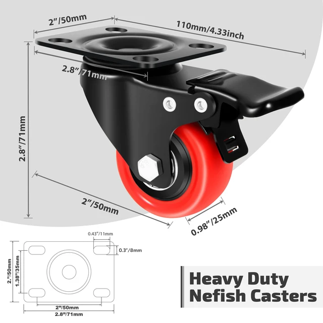 Alt view image 2 of 7 - 2 Inch Heavy Duty Casters Wheels (16 Pack), Top Plate Castor Wheels with Brake, 360 Degree Durable Locking Swivel Cabinet Wheels, No Noise Polyurethane Wheels for Cart, Workbench